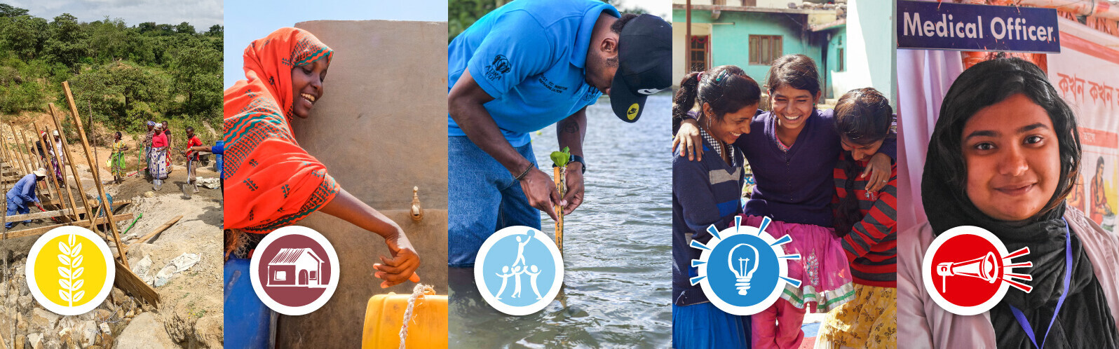 Collage: Weltweite Hilfsprojekte im Bündnis Aktion Deutschland Hilft Collage: Weltweite Hilfsprojekte im Bündnis Aktion Deutschland Hilft