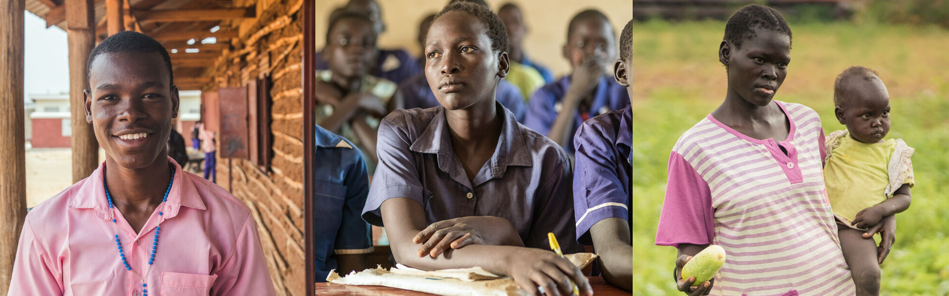 Drei Menschen mit den Namen Khamis, Luk und Rebecca sind Betroffene des Konfliktes im Südsudan. Drei Menschen mit den Namen Khamis, Luk und Rebecca sind Betroffene des Konfliktes im Südsudan.