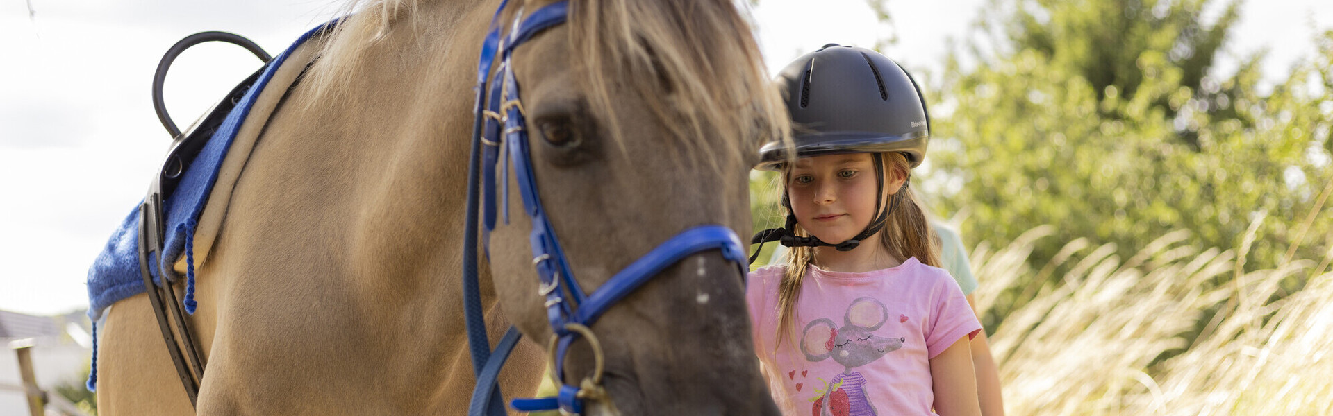 In der Reittherapie des ASB in Mechernich lernen Kinder, mit dem Trauma der Flut umzugehen Ein Kind führt ein Pferd aus