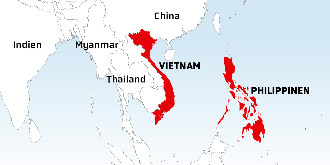 Grafik: Vietnam und die Philippinen werden regelmäßig von schweren Tropenstürmen getroffen Grafik: Vietnam und die Philippinen werden regelmäßig von schweren Tropenstürmen getroffen